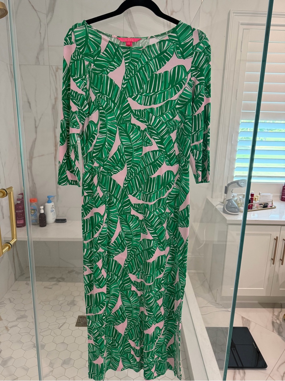 Lilly Pulitzer Green Palm-Print Maxi Dress with Pink Accents - Picture 3 of 5